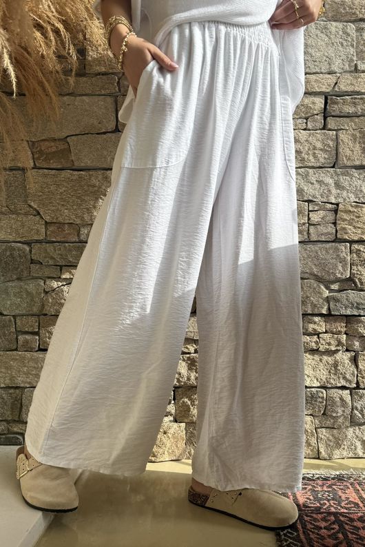 Basso Shirring Wide Leg Pant White